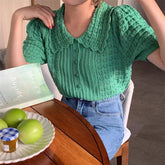 Tops de punto vintage con cuello Peter Pan y manga corta